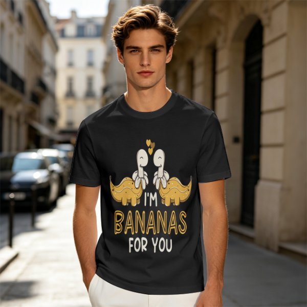 Olive T-Shirt With Cute Banana Dinosaur Love Graphic And I'm Bananas For You Text