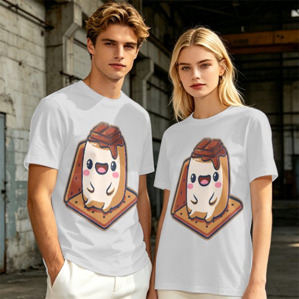 Olive T-Shirt With Cute Smores Character Graphic Print