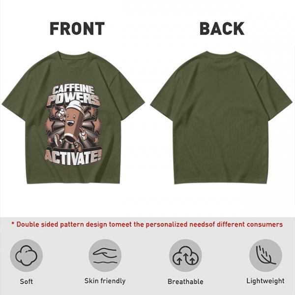 Caffeine Powers Activate! Cartoon Coffee T-Shirt Design