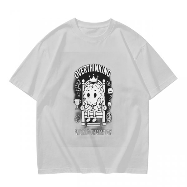 Oversized Army Green T-Shirt with Overthinking World Champion Brain Graphic
