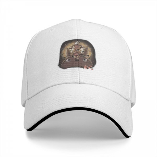Black baseball cap with Totoro and girl anime graphic print