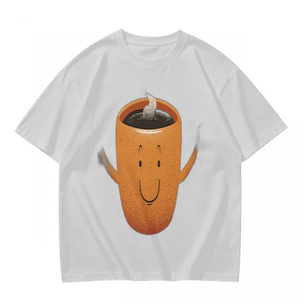 Olive Green T-Shirt With Happy Steaming Coffee Cup Graphic