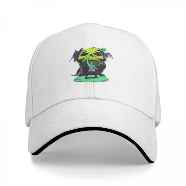 Black Baseball Cap With Neon Skull Wizard Graphic Design