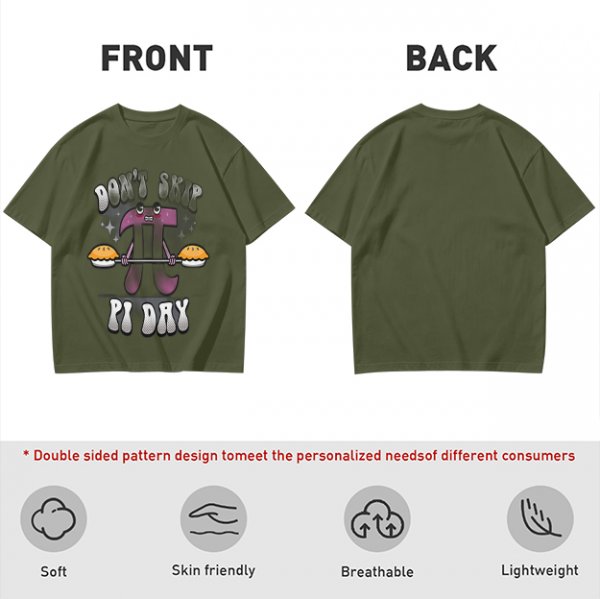 Don't Skip Pi Day T-Shirt with Lifting Pi Character Holding Pies
