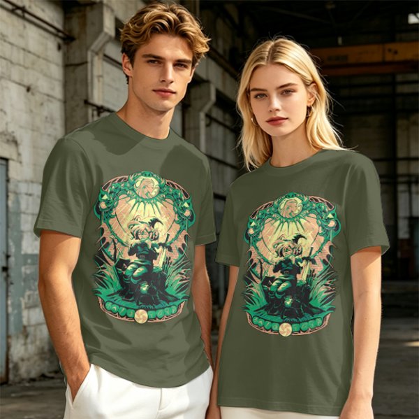Olive Green T-Shirt With Fantasy Warrior Graphic Print