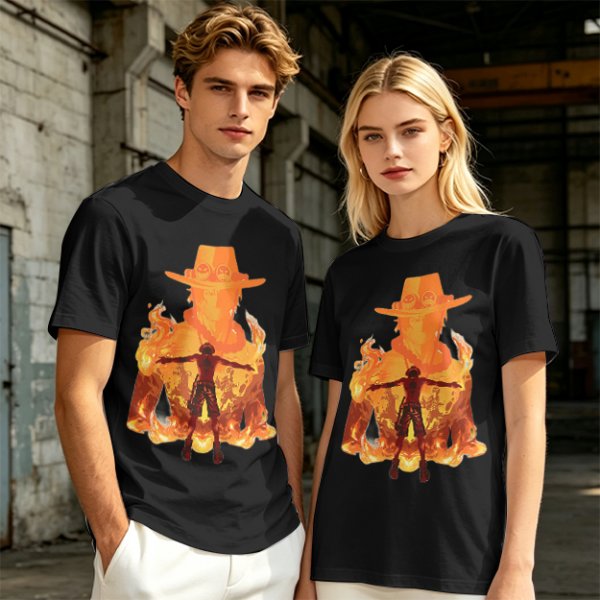 One Piece Ace Fire Silhouette Graphic T-Shirt