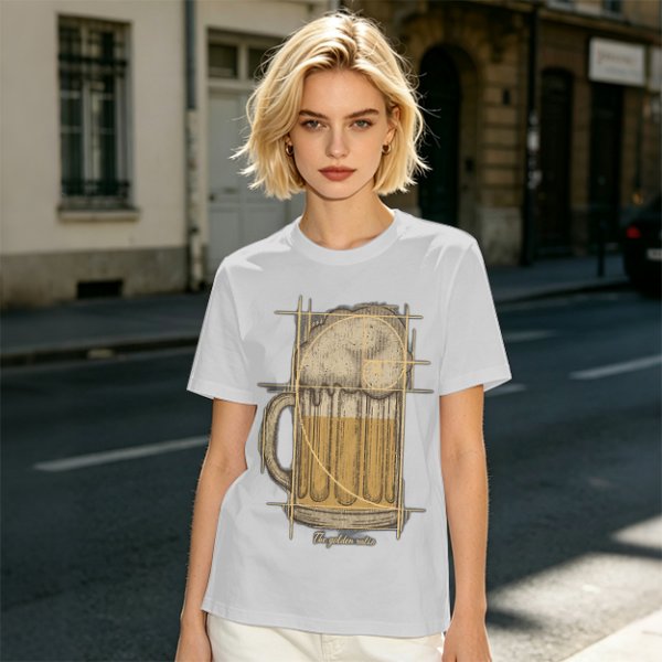 Beer Mug with Golden Ratio Graphic Novelty T-Shirt Print