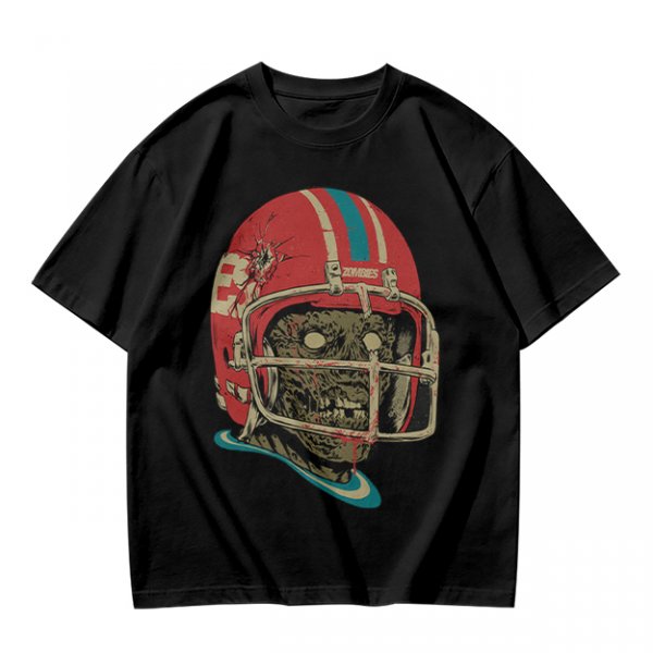 Olive T-Shirt with Zombie Football Player Helmet Graphic