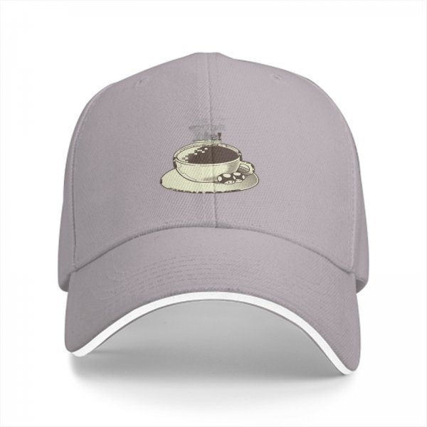 Black Baseball Cap With Coffee Cup And Cookies Graphic