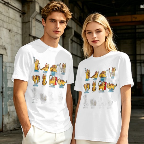 Olive Green T-Shirt With Cute Cartoon Cat Illustrations