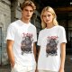 Olive green t-shirt with Trash Buddies raccoon possum and skunk graphic