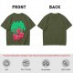 Olive T-Shirt With Cartoon Anthropomorphic Apples In Forest Print