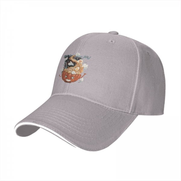 Black Baseball Cap With Halloween Pumpkin Ramen Ghost Graphic