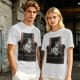 Olive Green T-Shirt With Cat In Armchair Graphic Print
