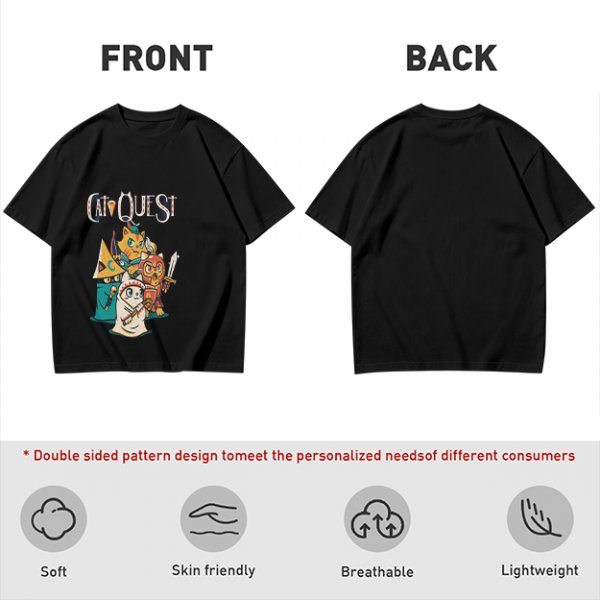 Cat Quest Themed T-Shirt With Fantasy Cat Warrior Characters