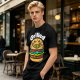 Olive T-Shirt with Smiling Grilled Burger Graphic