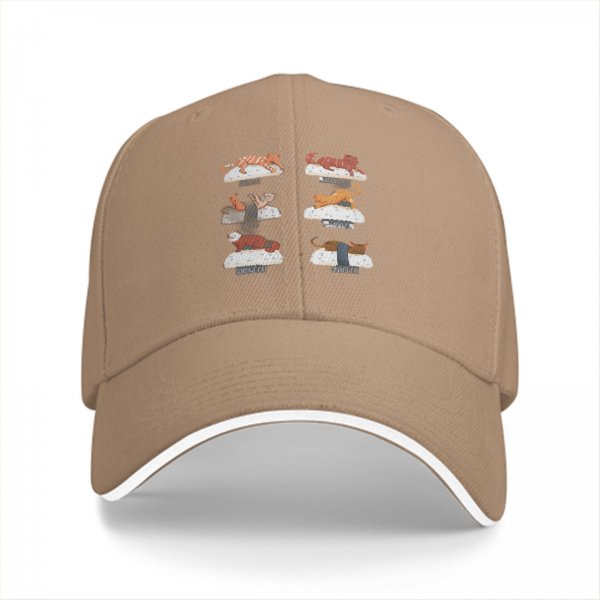 Black Baseball Cap With Sushi Cat Illustrations