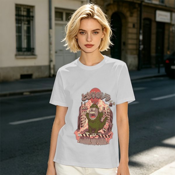Olive T-shirt with parody monster anime graphic print