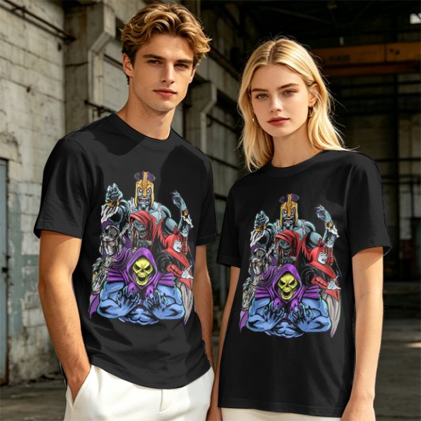 Olive T-shirt with Villainous Cartoon Character Group Print