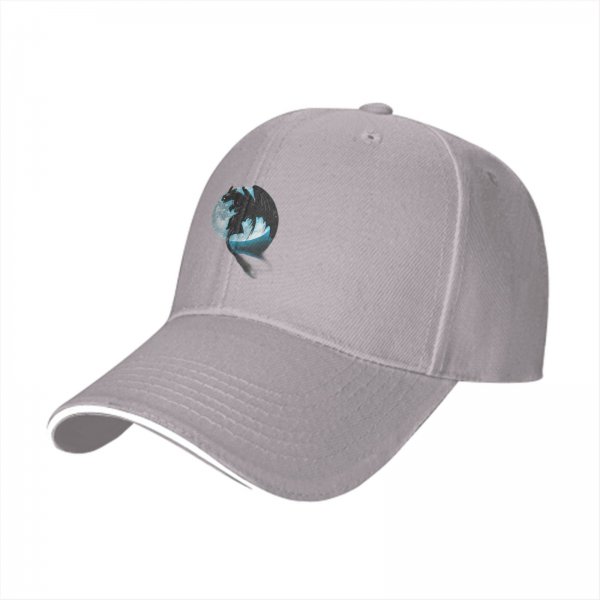 Black Baseball Cap With Dragon Silhouette And Full Moon Print