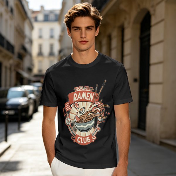Olive Ramen Club Graphic T-Shirt with Noodle Bowl Art