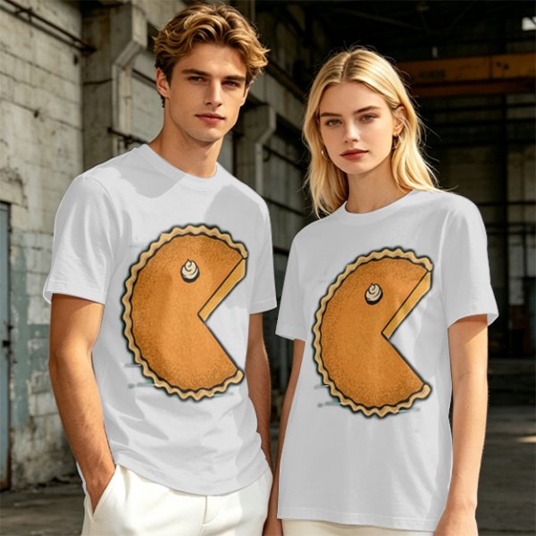 Olive T-Shirt With Pac-Man Style Pumpkin Pie Graphic