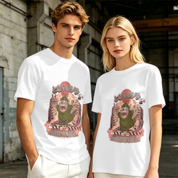 Olive T-shirt with parody monster anime graphic print
