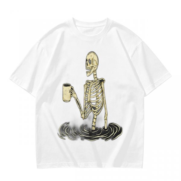 Olive Skeleton Holding Coffee Mug In Water Graphic T-Shirt