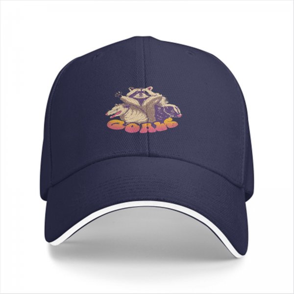 Black Baseball Cap With Raccoon, Opossum And Skunk Graphic Print