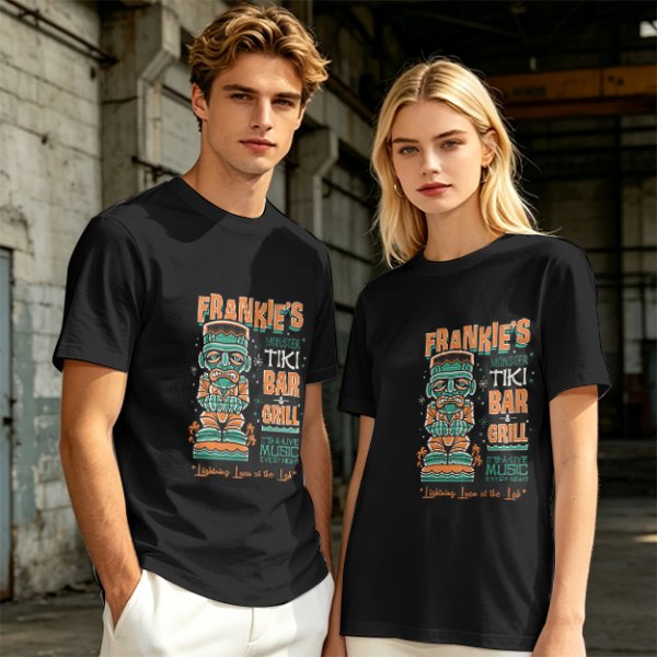 Frankie's Monster Tiki Bar Grill Themed Graphic T-Shirt