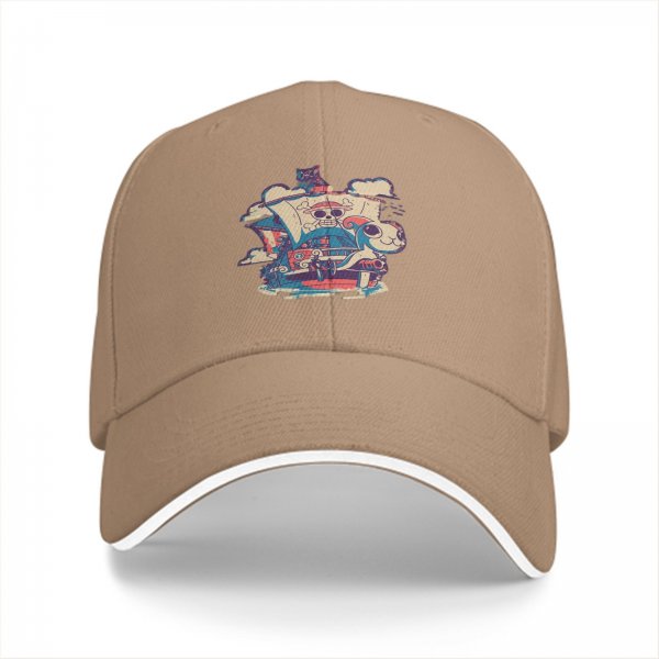 Black Baseball Cap With Anime Pirate Ship Graphic