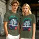Olive T-shirt with fantasy forest glider rider graphic print