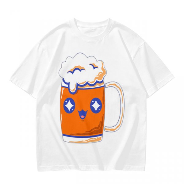 Olive T-Shirt With Cute Kawaii Beer Mug Graphic