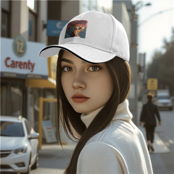 Black Baseball Cap With Screaming Pizza Slice Art Print