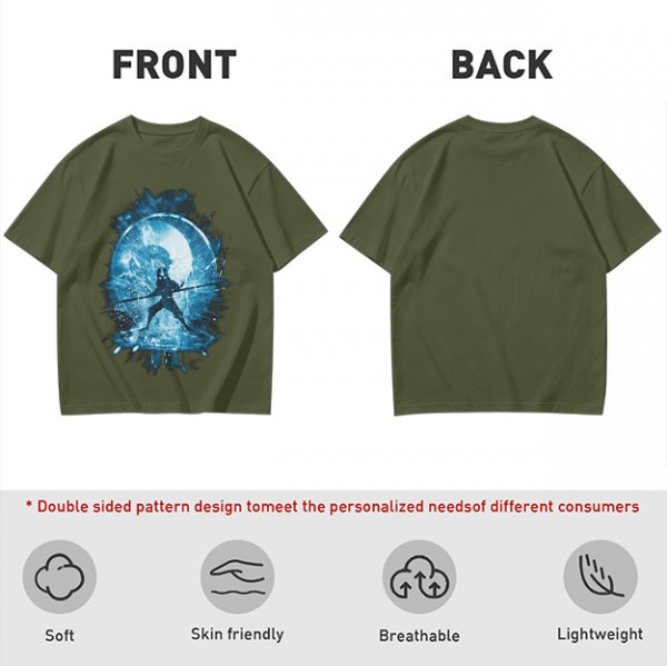 Olive T-Shirt With Blue Warrior Silhouette Graphic Print