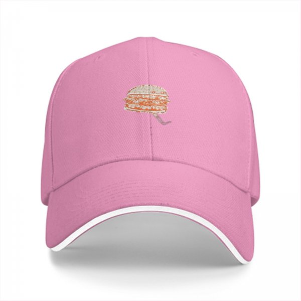 Black baseball cap with a detailed burger graphic design