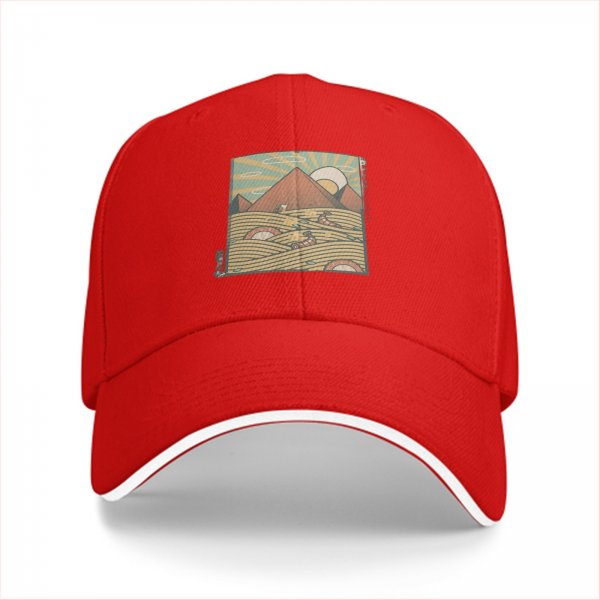 Black Baseball Cap With Retro Desert Pyramid Landscape Print
