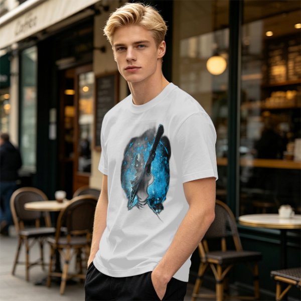 Olive T-Shirt With Galaxy Guitar Player Graphic Print