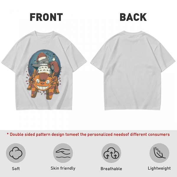 Olive T-shirt with Christmas Totoro Riding Catbus Graphic