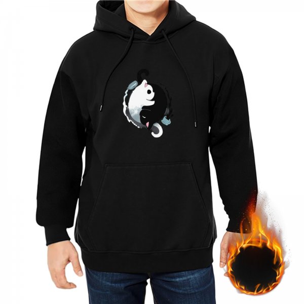 Black Hoodie With Yin Yang Cats Graphic Print