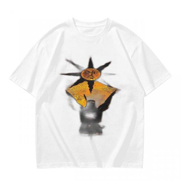 Olive Green T-Shirt With Sun And Dark Figure Graphic Print