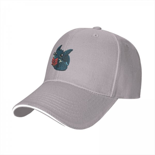 Black baseball cap featuring a cute dragon reading a red book