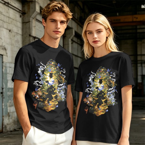 Olive Green T-Shirt With Mystical Cat Silhouette Graphic Print