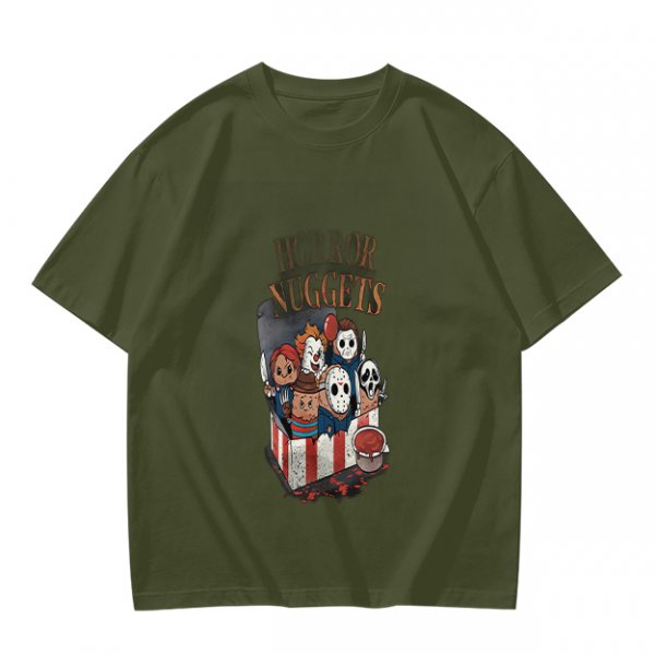 Olive T-Shirt With Horror Movie Character Nuggets Graphic Print