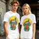 Olive T-Shirt with Trippy Mushroom House Graphic Design
