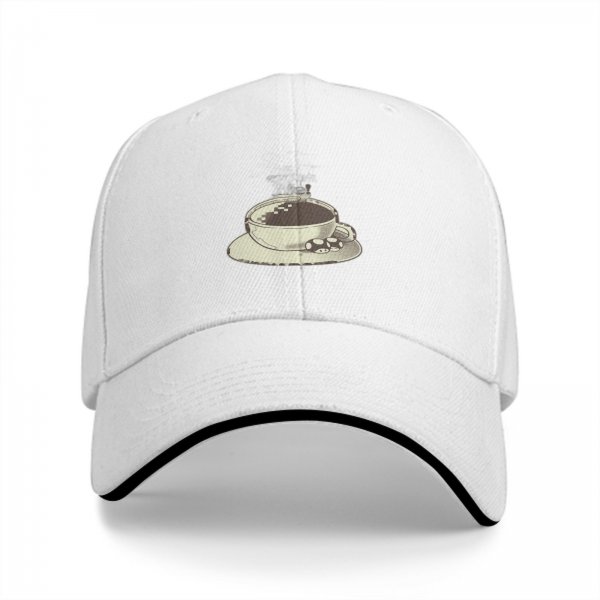 Black Baseball Cap With Coffee Cup And Cookies Graphic