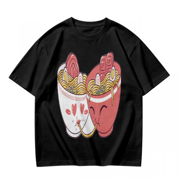 Olive T-Shirt With Cute Ramen Cups In Love Graphic