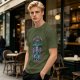 Olive graphic t-shirt with raccoons and 'Bring Us All The Trash' text