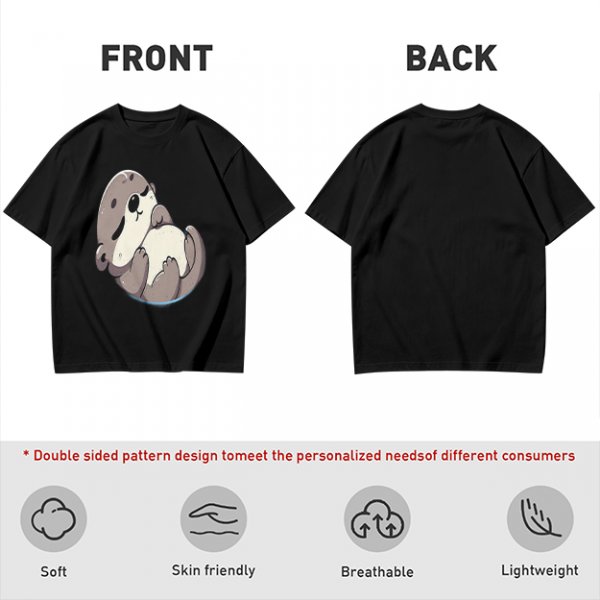 Olive Green T-Shirt with Cute Sleeping Otter Graphic