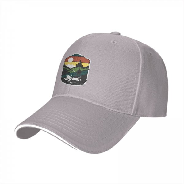 Black Baseball Cap with Retro Outdoor Landscape Graphic Patch